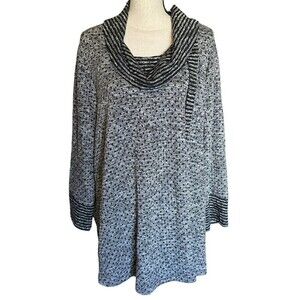 Ali Miles Top Womens 3X Black Gray Blouse Shirt Stretch Long Sleeve Cowl Neck